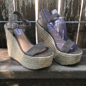 Gray suede wedges